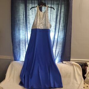Elegant Blue and Silver Halter Dress